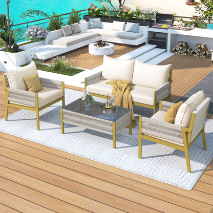 Rope Patio Furniture Set With Glass Table