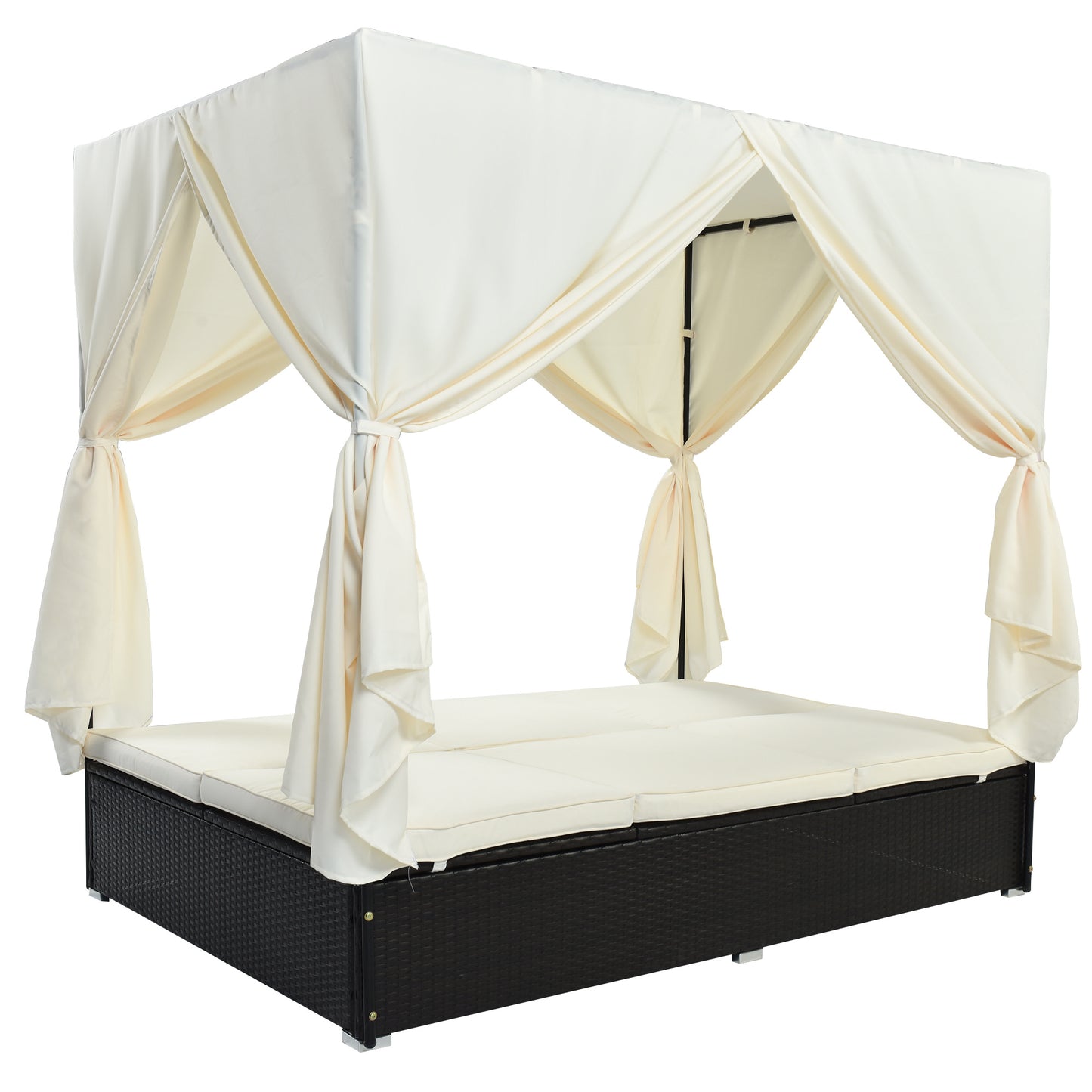 Outdoor Sunbed Cabana with Cushions & Adjustable Seats