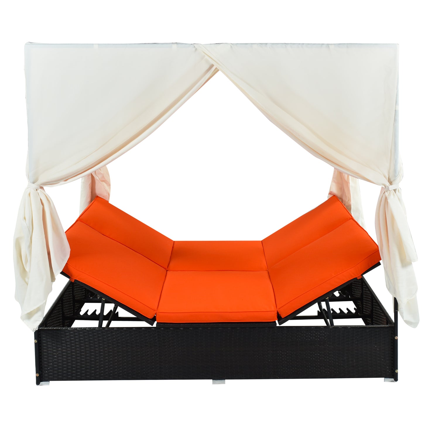 Outdoor Sunbed Cabana with Cushions & Adjustable Seats