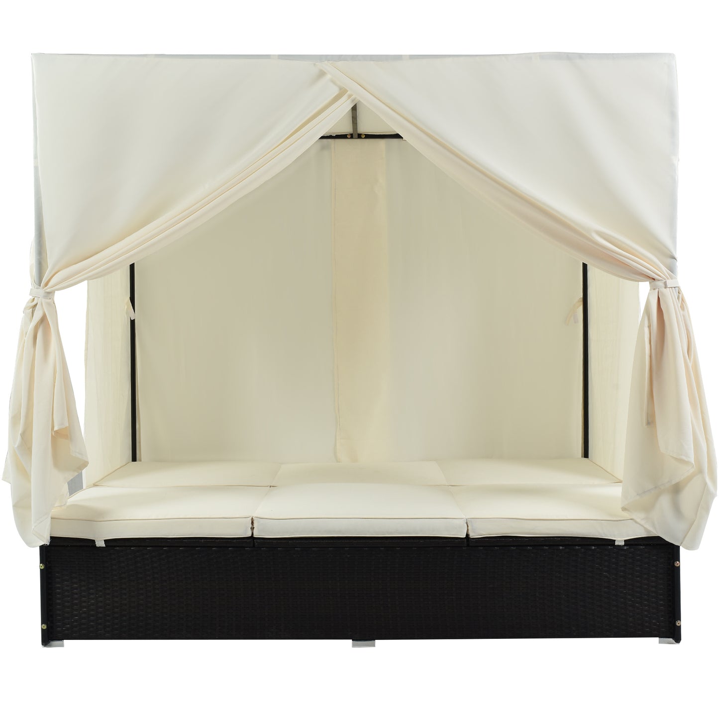 Outdoor Sunbed Cabana with Cushions & Adjustable Seats