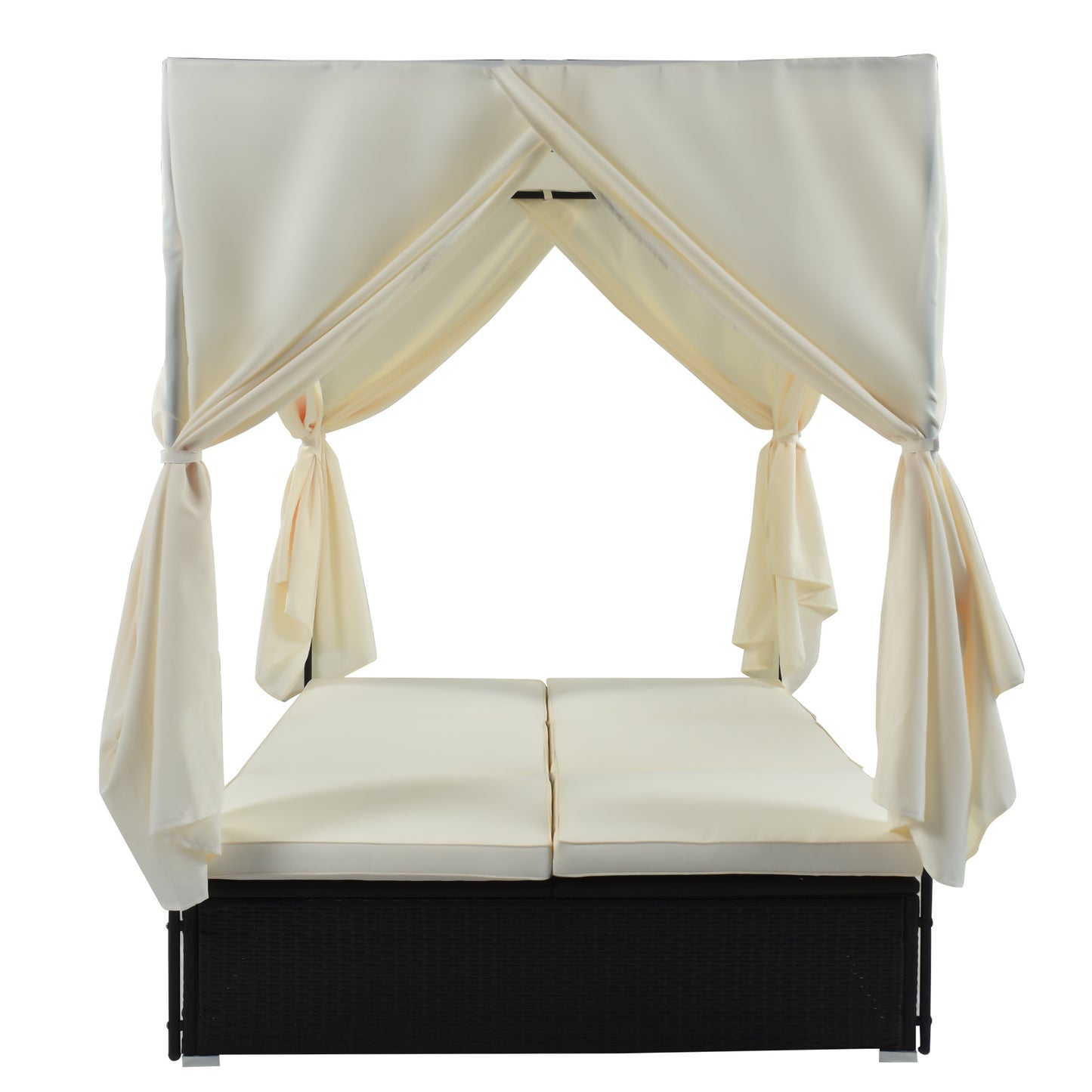 Outdoor Sunbed Cabana with Cushions & Adjustable Seats