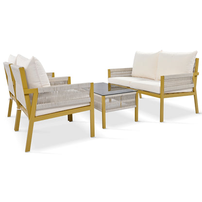 Rope Patio Furniture Set With Glass Table