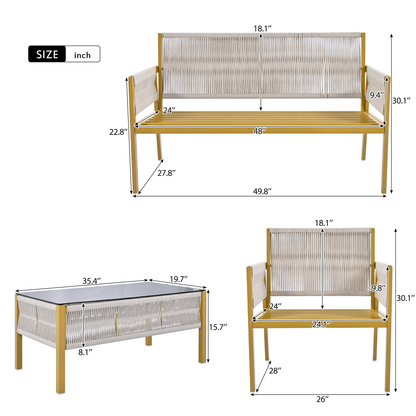 Rope Patio Furniture Set With Glass Table