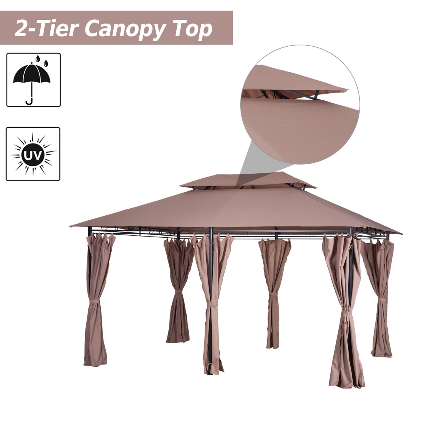 10' x 13' Patio Gazebo, Outdoor Gazebo Canopy Shelter with Curtains.