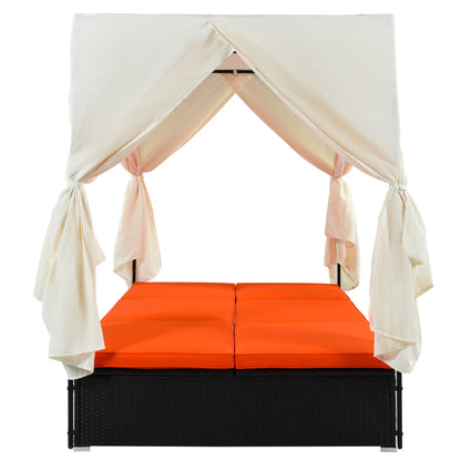 Outdoor Sunbed Cabana with Cushions & Adjustable Seats