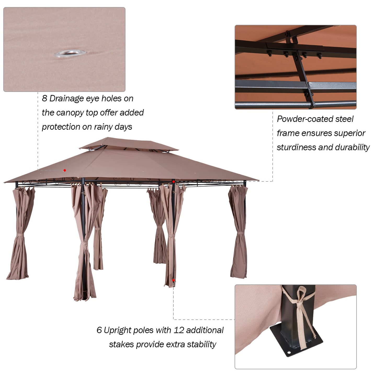 10' x 13' Patio Gazebo, Outdoor Gazebo Canopy Shelter with Curtains.