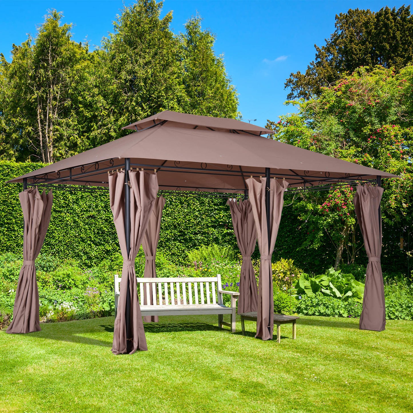 10' x 13' Patio Gazebo, Outdoor Gazebo Canopy Shelter with Curtains.