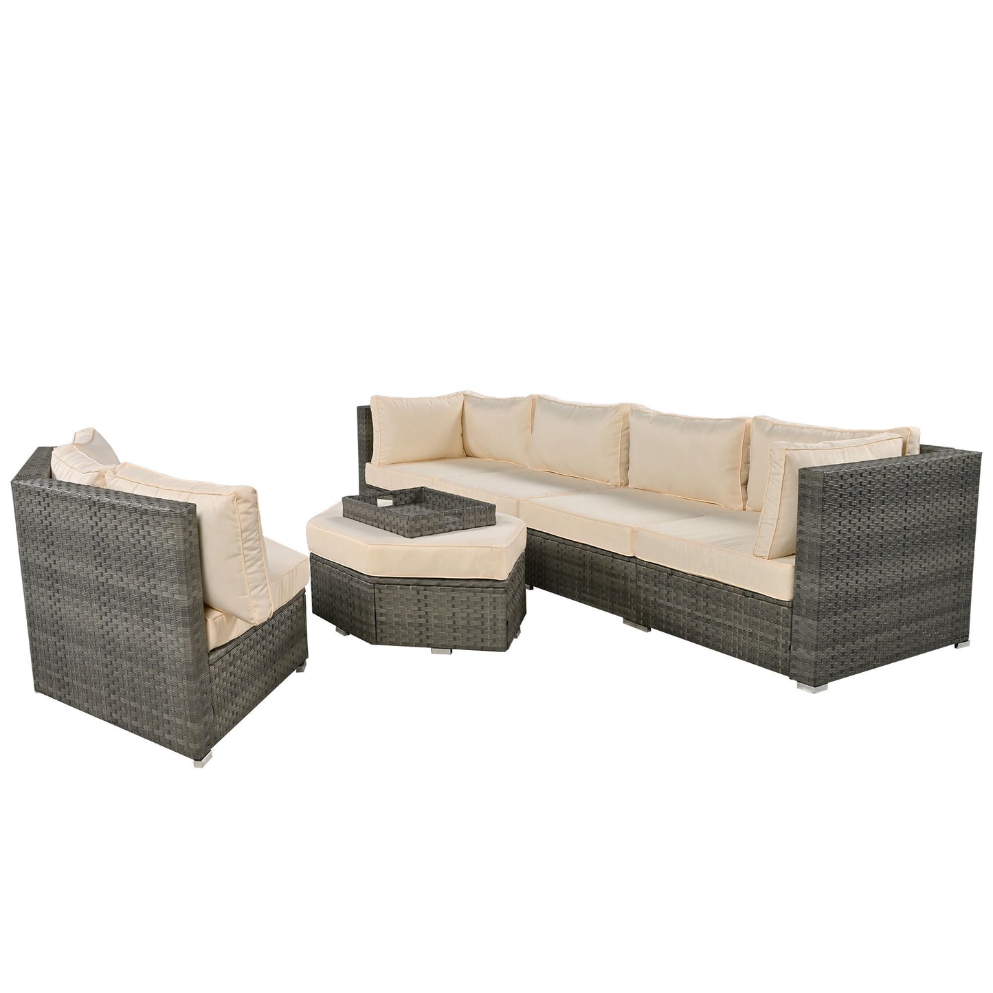 U-Style Patio Furniture Set, 6 Piece Outdoor Conversation Set