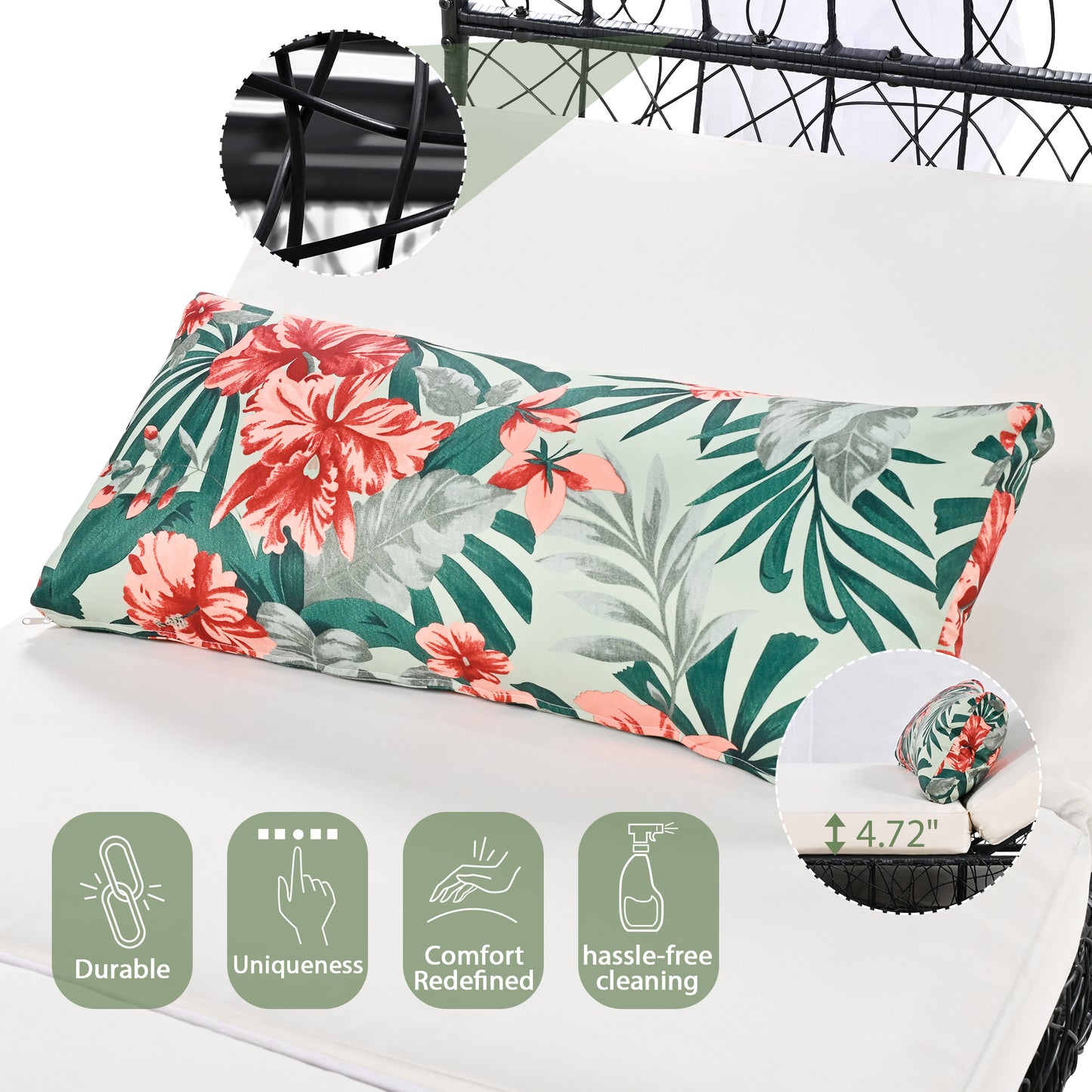 90.55" Outdoor Patio Daybed with Curtain, Sunbed with Cushion and Colorful Pillow