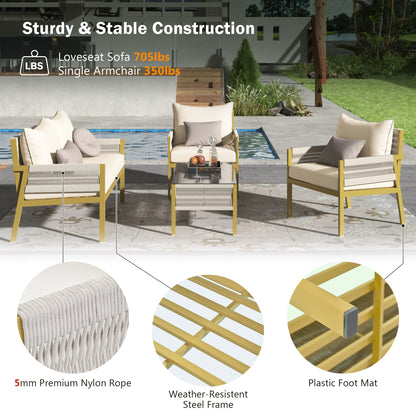 Rope Patio Furniture Set With Glass Table