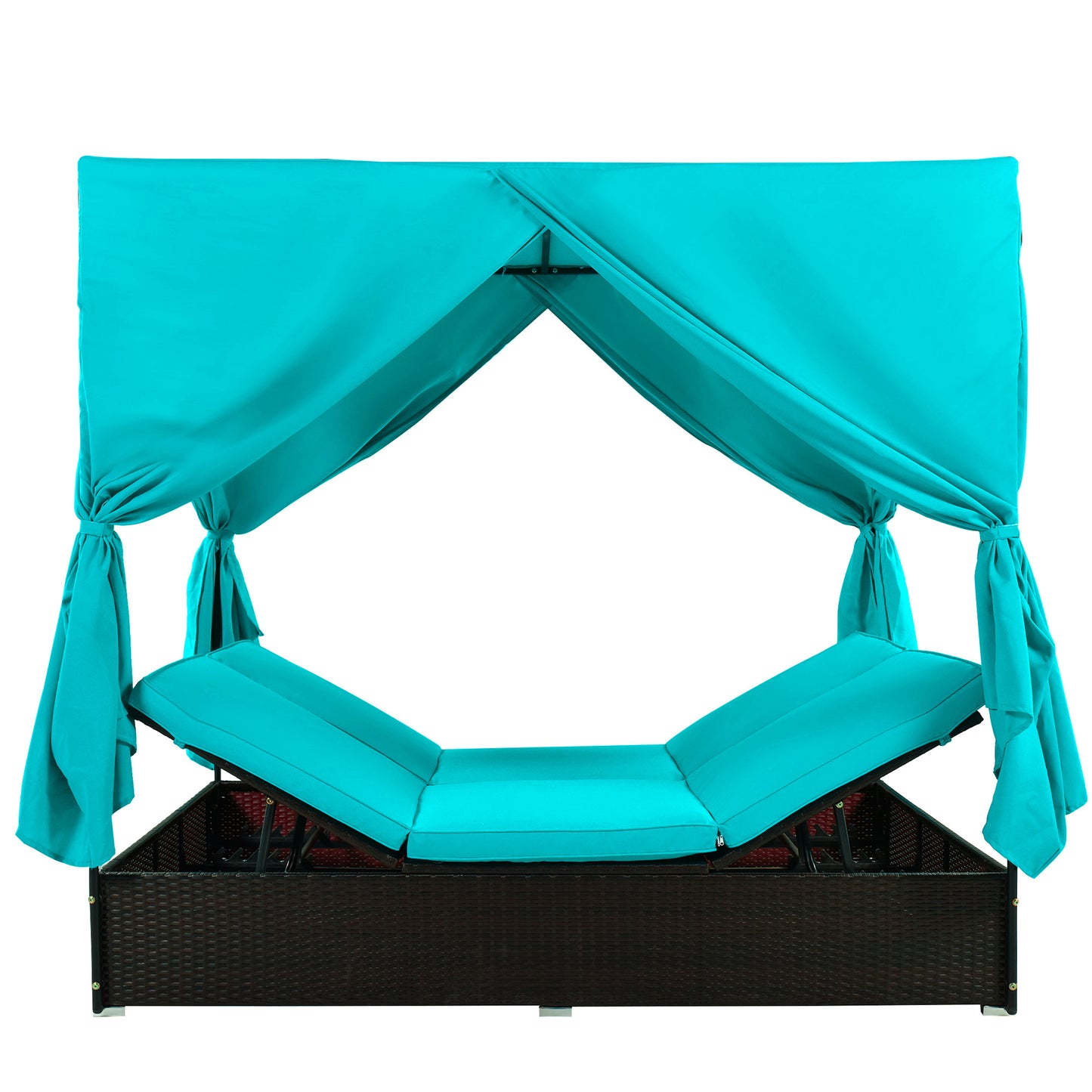 Outdoor Sunbed Cabana with Cushions & Adjustable Seats