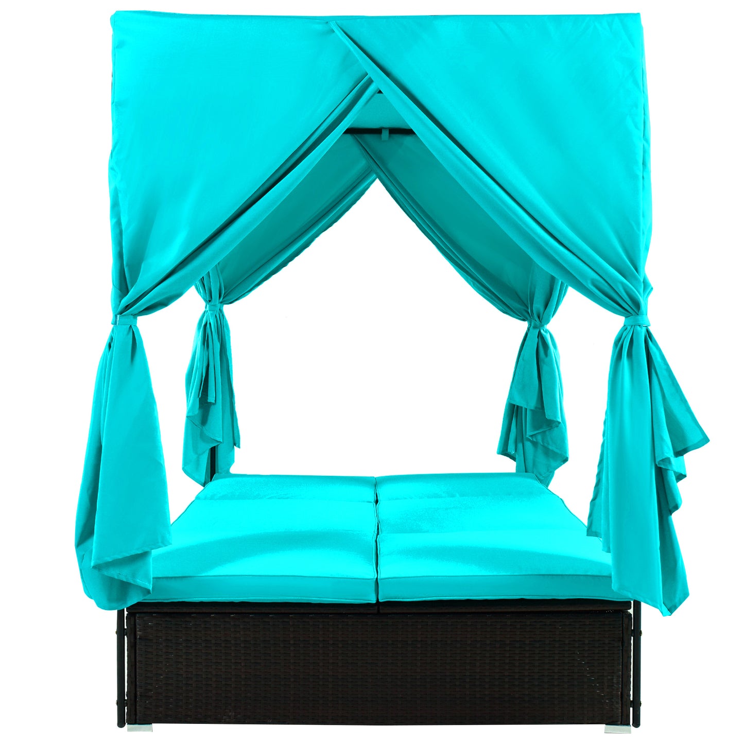 Outdoor Sunbed Cabana with Cushions & Adjustable Seats