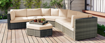 U-Style Patio Furniture Set, 6 Piece Outdoor Conversation Set