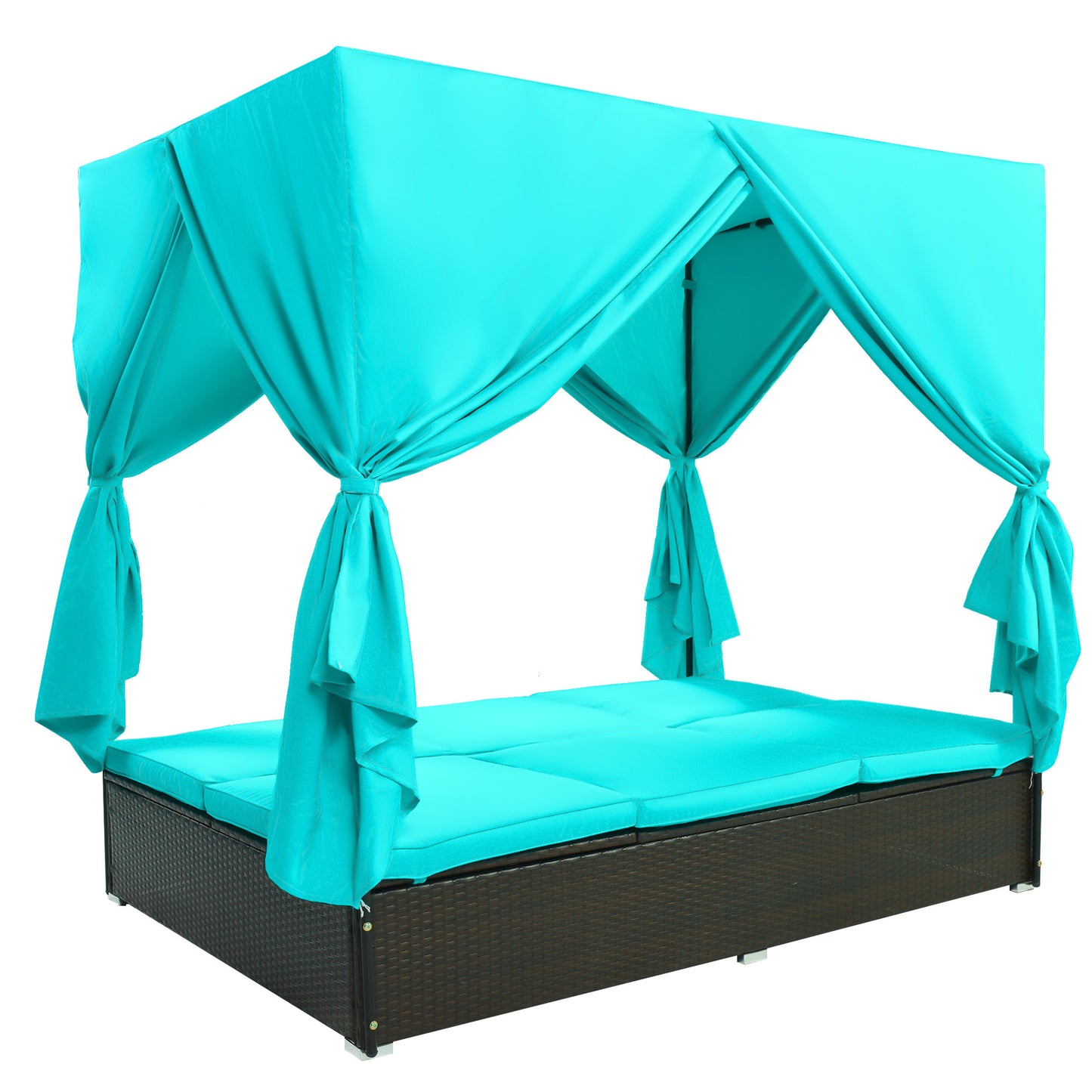 Outdoor Sunbed Cabana with Cushions & Adjustable Seats