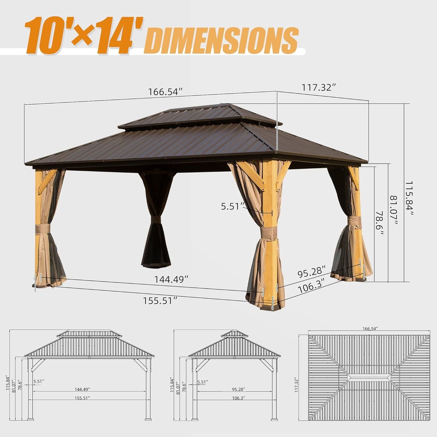 10x14FT Cedar Wood Gazebo